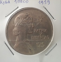Монета Куба 1 песо 1939 г. серебро (AG)